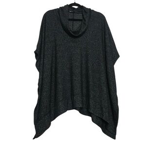 WHBM Black Marled Cowl Neck Oversized Poncho Top Womens Size XXS Lagenlook Boho